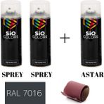 Sio Colors 2 Adet Sprey+1 Adet Astar+Zımpara Sprey Akrilik Boya Seti 400 ml (Metal-Ahşap-Araba-Plastik) - RAL-7016 ANTRASİT GRİ