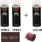 Sio Colors 2 Adet Sprey+1 Adet Astar+Zımpara Sprey Akrilik Boya Seti 400 ml (Metal-Ahşap-Araba-Plastik) - RAL-8017 KOYU KAHVE