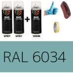 Sio Colors 2 Adet Sprey+1 Adet Vernik Pastel Turkuaz RAL-6034 Sprey Boya Seti 400 Ml+Zımpara+Kağıtbant+Eldiven