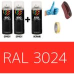 Sio Colors 2ADET Sprey+1 Adet Vernik Floresan Kırmızı RAL-3024 Sprey Boya Seti 400 Ml+Zımpara+Kağıtbant+Eldiven