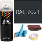 Sio Colors Akrilik Sprey Boya Gri RAL-7021 Boya Seti 400ML +Zımpara+Kağıt Bant+Eldiven