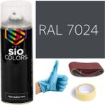 Sio Colors Akrilik Sprey Boya Gri RAL-7024 Boya Seti 400ML +Zımpara+Kağıt Bant+Eldiven