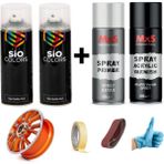 Sio Colors Jant-Spolier Boya Seti 2 Adet Sprey + Astar + Vernik + Zımpara + Bant + Eldiven Sprey Boya 400 ml - TURUNCU ÖZEL