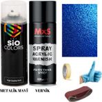 Sio Colors Jant Spolier Motor Metalik Akrilik Vernik Sprey Boya 400 ml + Zımpara Kağıt Bant Eldiven - METALİK MAVİ