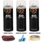 Sio Colors Jant Spolier Rüzgarlık Tampon Sprey Boya Seti 400 ml + + Sprey Astar Vernik Zımpara Kağıt Bant Eldiven - METALİK KIRMIZI