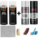 Sio Colors Metalik Simli Boya Seti 2 Adet Sprey + Astar + Vernik + Zımpara + Bant + Eldiven Sprey Boya 400 ml - METALİK GRİ