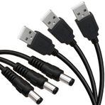 SIOCEN 3'lü Paket 6 ft USB 2.0 Tip A Erkek - DC 5.5 x 2.1 mm DC 5V Güç Namlu Fiş Konektör Kablosu USB - 5v Güç Kablosu USB - DC Güç Ucu Jak Kablosu