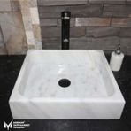 Sipahi Marble Afyon Beyaz Mermer Modern Kare Lavabo