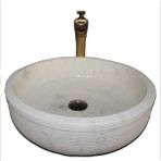 Sipahi Marble Afyon Sarılı Dışı Taramalı Yuvarlak Lavabo - Beyaz