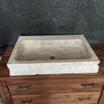 Sipahi Marble Gümüş Traverten Natural Patlatma Köşeli Lavabo
