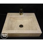 Sipahi Marble Klasik Traverten Batarya Çıkışlı Kare Lavabo