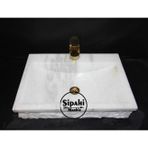 Sipahi Marble Muğla Beyaz Batarya Çıkışlı Özel Patlatma Lavabo