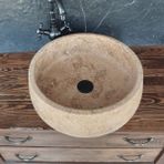 Sipahi Marble Traverten Yuvarlak Düz Lavabo - Kahverengi