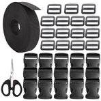 Sipiris Ayarlanabilir plastik toka, 25 mm 10 m naylon kemer bandı, 15 düz yan serbest bırakma tokalı, 15 Tri-Glide Slides Clip, tokalı, kemer bandı seti, sırt çantası, bagaj kemeri için kendin yap