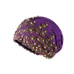 SIQITECH Türban Şapka Kadın Beanie Şapka Hint Tesettür İncili Baş Örtüsü Vintage Türban Şapka Elastik Saç Sargısı Ayarlanabilir Baş Sargısı Kız Afrika Şapka Açık Hava Sporları Tatil için, koyu mor,