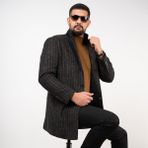 Sir Çizgili Erkek Regular Fit Kaşe Kaban - 44 - Siyah