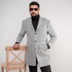Sir Çizgili Erkek Regular Fit Kaşe Kaban - Gri - 52