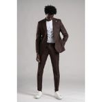 Sir Regular Fit Yarım Astarlı %100 Linen (Keten) Kumaş Takım Elbise - 54 / 6 - Kahverengi