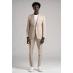 Sir Regular Fit Yarım Astarlı %100 Linen (Keten) Kumaş Takım Elbise - 54 / 6 - Krem Rengi