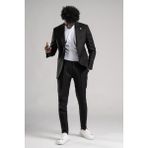Sir Regular Fit Yarım Astarlı %100 Linen (Keten) Kumaş Takım Elbise - 56 / 6 - Siyah