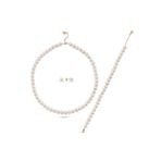 Sıralı Doğal İnci Kolye Bileklik Küpe Üçlü Set (Rose)