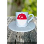 Sırbistan Ülke Bayrağı Bayrak Baskılı Türk Kahvesi Fincanı Tabaklı Kişiye Özel Model 1