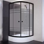 Sırduş 100x100x180 cm Oval Siyah Profil Komple Kumlu Cam Duş Kabini