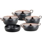 SIRENA - 3541 -9 Parça, Bio Granit, Pfoa, Ptfe Free, Tencere, Tava Çeyiz Seti, Antrasit, Bakır Detay