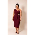 Şirin Butik Kadın Bordo Büyük Beden Tek Omuz Askı ve Broş Detqylı Abiye Elbise