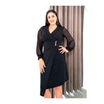 Şirin Butik Kadın Siyah Büyük Beden Ceket Yakalı Düğme Detaylı Esnek Abiye Elbise