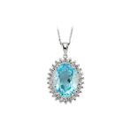 Sirius 0704P0057 Oval Mavi Topaz Taşlı Pırlanta Anturaj Kolye