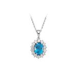Sirius 0704P0065 Pırlanta ve Oval Mavi Topaz Taşlı Anturaj Kolye