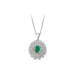 Sirius 0704P0096 Dört Sıra Pırlantalı ve Oval Zümrüt Taşlı Kolye