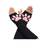 SIROLISA Sevimli kedi patisi kostümü, Kawaii kedi, kostümlü oyun, yumuşak 3D ayak parmakları, parmaksız kedi pençesi, pati, kostümlü oyun seti, kadınlar için, Siyah uzun eldiven, Tek Beden