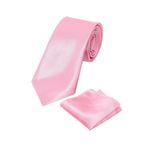 SIRRI Erkek Çocuk Düz Saten Pembe Kravat Ve Mendil Set 03-14 Yaş Tek Ebat 120x5cm