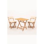 Sırt ve Oturak Minderli Balkon Bahçe Mutfak 3'lü Bistro Set Katlanır Masa-Sandalye 60X80 Masalı - Krem