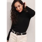 Sisa Moda Boğazlı Kadın Kazak - Standart - Siyah