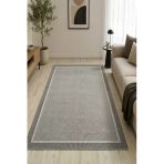 Sisal Görünümlü Bordürlü Baskılı Kaymaz Yıkanabilir Salon Oturma Odası Mutfak Balkon Halısı Yolluk 200 X 290 Cm Antrasit