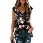 SISAY Bayan Tank Top yazlık kolsuz V yaka yelek üst giyim gündelik şifon tunik zarif dantel gömlek bluz, Siyah ve pembe., XL