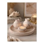 Sisay Home Dekoratif Tepsi Seti Yuvarlak Vazolu Mumluklu | Modern Salon Orta Sehpa Dresuar Dekoru Bej Mermer Desenli