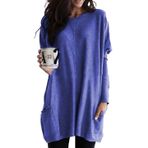 SISAY Kadınlar için Jumper Elbise Uzun Kollu Mini Kazak Elbise Triko Kazak Düz Renk Günlük Sonbahar Kış Sweatshirt Bluz Tişört Örme Tunik Üst Cepli Tayt Sokak Giyimi, Renk # 01, XXL
