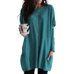 SISAY Kadınlar için Jumper Elbise Uzun Kollu Mini Kazak Elbise Triko Kazak Düz Renk Günlük Sonbahar Kış Sweatshirt Bluz Tişört Örme Tunik Üst Cepli Tayt Sokak Giyimi, Renk # 08, S