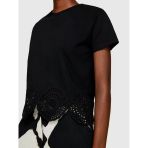 Sisley %100 Pamuk Altı Dantel Detaylı Bisiklet Yaka T-Shirt Kadın Siyah T-Shirt - 324P3f1ql105ı