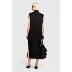 Sisley %100 Pamuk Astar Maskülen Kesin Geniş V Yaka Kruvaze Yelek Kadın Siyah Yelek - 324P283glj00ı