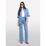 Sisley %100 Pamuk Baskılı Normal Bel Geniş Paça Denim Pantolon Kadın Haki Yeşili Denim Pantolon - 325P43y3le04f