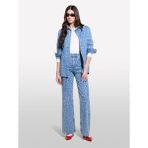 Sisley %100 Pamuk Desenli Çıtçıtlı Relax Fit Denim Gömlek Kadın Buz Mavisi Denim Gömlek - 325P53Y3LQ08I - XS - Haki Yeşili