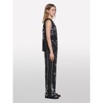 Sisley %100 Viskoz Desenli Pilise Motifli Kolsuz Bisiklet Yaka Üst Kadın Siyah Bluz - 325P5xınlq09a