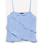 Sisley %100 Viskoz Fırfır Detaylı V Yaka Askılı Üst Kadın Mavi Bluz - 325P5lntlh01j