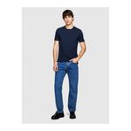 Sisley Erkek Lacivert %100 Pamuk Düğmeli Bisiklet Yaka Slim Fit Slub T-Shirt