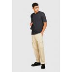 Sisley Esnek Trapered Fit Kargo Pantolon Erkek Beyaz T-Shirt - 323A4AIHSF02V - Bej - 50